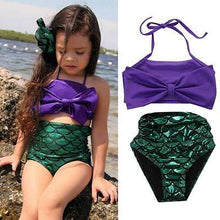 将图片加载到图库查看器，Girls Kids Mermaid Swimmable Bikini Set Swimwear Swimsuit Swimming Costumes 2PCS  Cosaplay Kids Children
