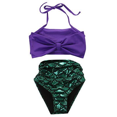 Girls Kids Mermaid Swimmable Bikini Set Swimwear Swimsuit Swimming Costumes 2PCS  Cosaplay Kids Children