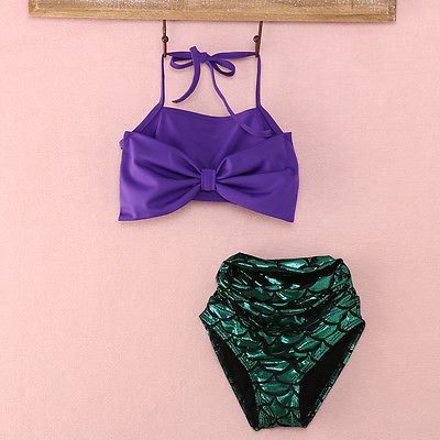 Girls Kids Mermaid Swimmable Bikini Set Swimwear Swimsuit Swimming Costumes 2PCS  Cosaplay Kids Children