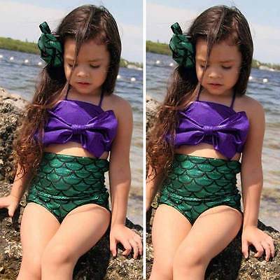 Girls Kids Mermaid Swimmable Bikini Set Swimwear Swimsuit Swimming Costumes 2PCS  Cosaplay Kids Children
