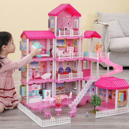 Girls' Large Handmade Dollhouse Castle DIY House Toy Miniature Buildings Models Toys Kid Birthday Christmas Gifts