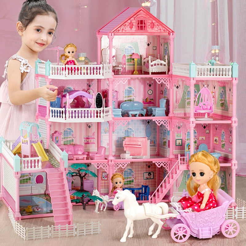Girls' Large Handmade Dollhouse Castle DIY House Toy Miniature Buildings Models Toys Kid Birthday Christmas Gifts