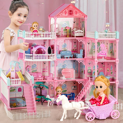 Girls' Large Handmade Dollhouse Castle DIY House Toy Miniature Buildings Models Toys Kid Birthday Christmas Gifts