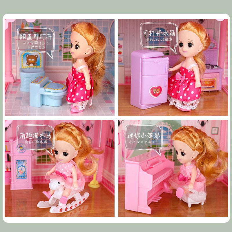 Girls' Large Handmade Dollhouse Castle DIY House Toy Miniature Buildings Models Toys Kid Birthday Christmas Gifts