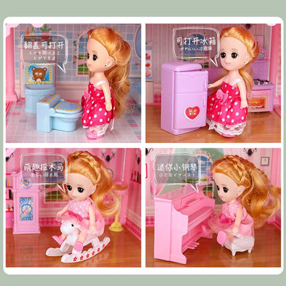 Girls' Large Handmade Dollhouse Castle DIY House Toy Miniature Buildings Models Toys Kid Birthday Christmas Gifts