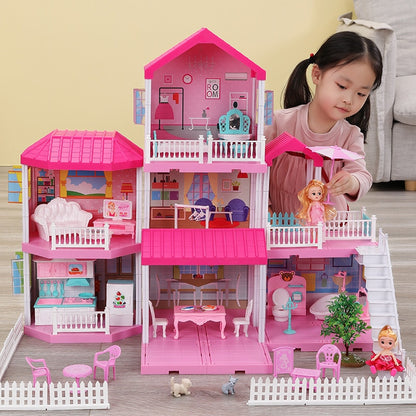 Girls' Large Handmade Dollhouse Castle DIY House Toy Miniature Buildings Models Toys Kid Birthday Christmas Gifts