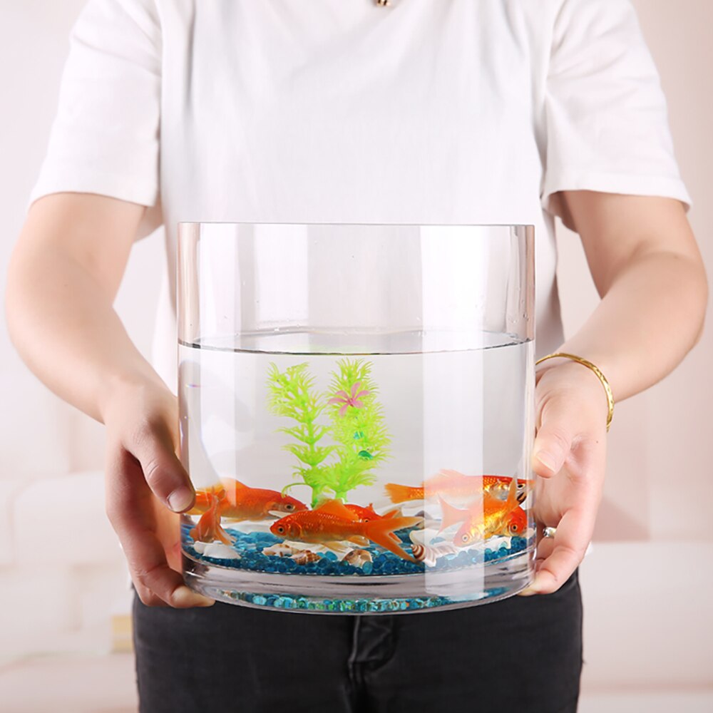 Glass Fish Tank L Creative Thickening Straight Cylindrical Living Room Office Goldfish Tank Transparent Turtle Tank Hydroponics