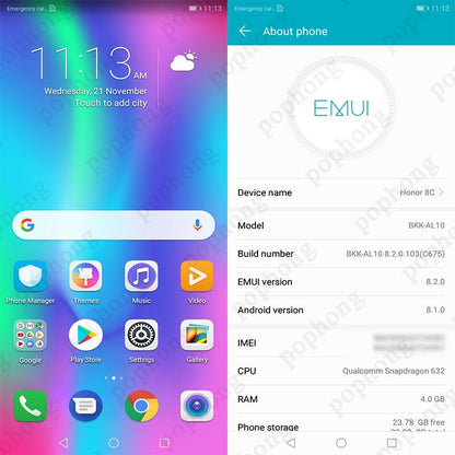 Global Rom HONOR 8C Mobile phone 6.26 inch Snapdragon 632 Octa Core 4GB 64GB Android 8.1 4000mAh Face ID