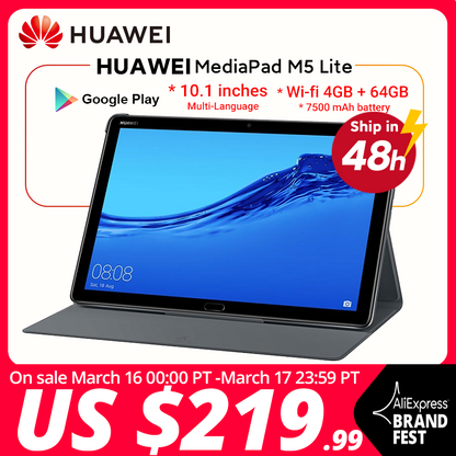 Global Version HUAWEI MediaPad M5 lite Tablet PC 10.1 inch 4GB 64GB WIFI Version 7500 mAh Android 8.0