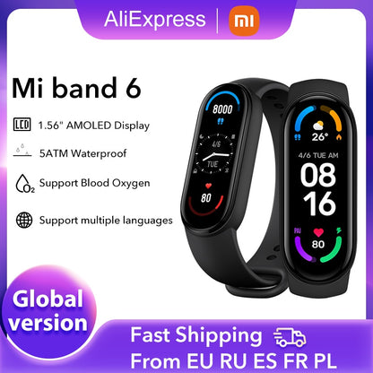Xiaomi Mi Band 6 Smart Bracelet 1.56"AMOLED Screen miBand 6 Heart Rate Fitness Traker Bluetooth 5 ATM Waterproof