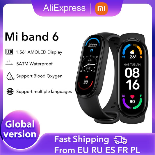 Xiaomi Mi Band 6 Smart Bracelet 1.56"AMOLED Screen miBand 6 Heart Rate Fitness Traker Bluetooth 5 ATM Waterproof
