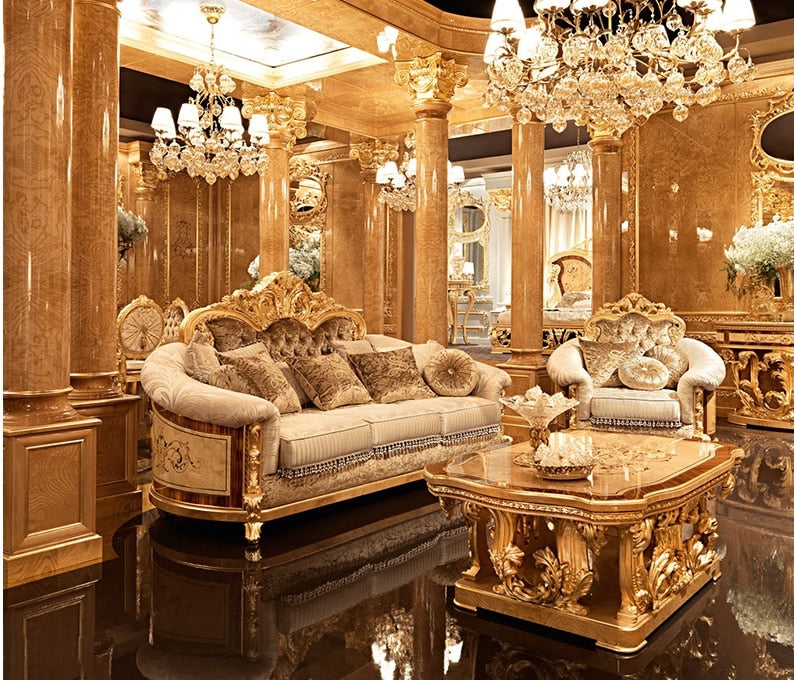 Glorious Palace Style Sofa Set with Velvet Fabric Upholstery / Sumptuous 1+2+3 Seaters, Square Table / Sea Ship >8 weeks