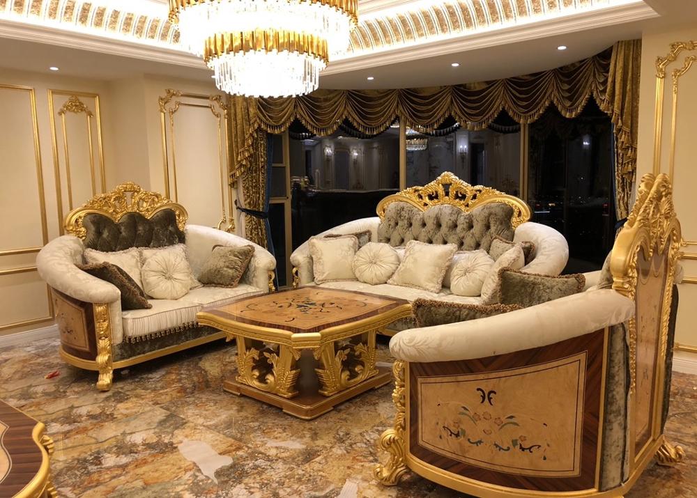 Glorious Palace Style Sofa Set with Velvet Fabric Upholstery / Sumptuous 1+2+3 Seaters, Square Table / Sea Ship >8 weeks