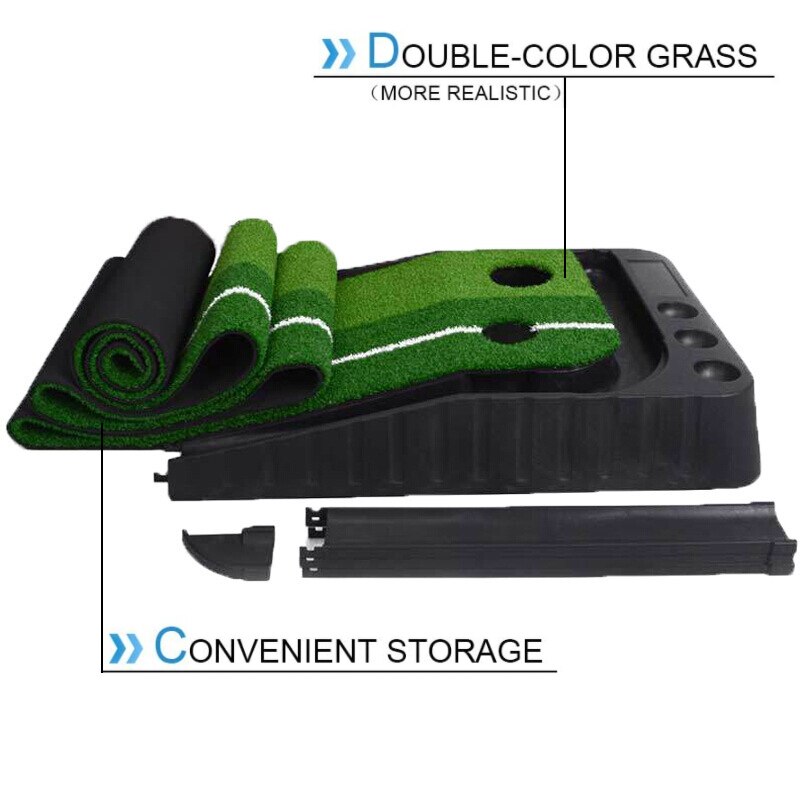 Golf Putting Green Mat 3M with Ball Return 2 Holes Mini Golf Game Practice Equipment for Home Office Backyard Indoor Outdoor Use