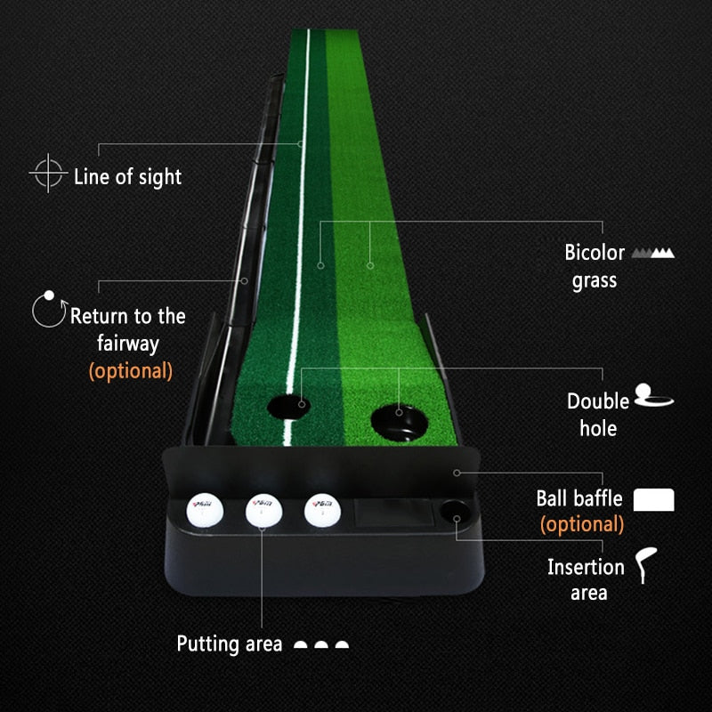 Golf Putting Green Mat 3M with Ball Return 2 Holes Mini Golf Game Practice Equipment for Home Office Backyard Indoor Outdoor Use