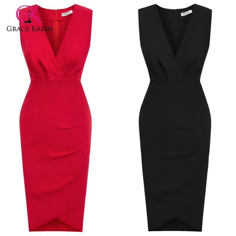 Grace Karin Women's Elegant Slim Formal Business Dress Sleeveless Pnecil Dresses Office Ladies Wear To Work Bodycon Dress Summer