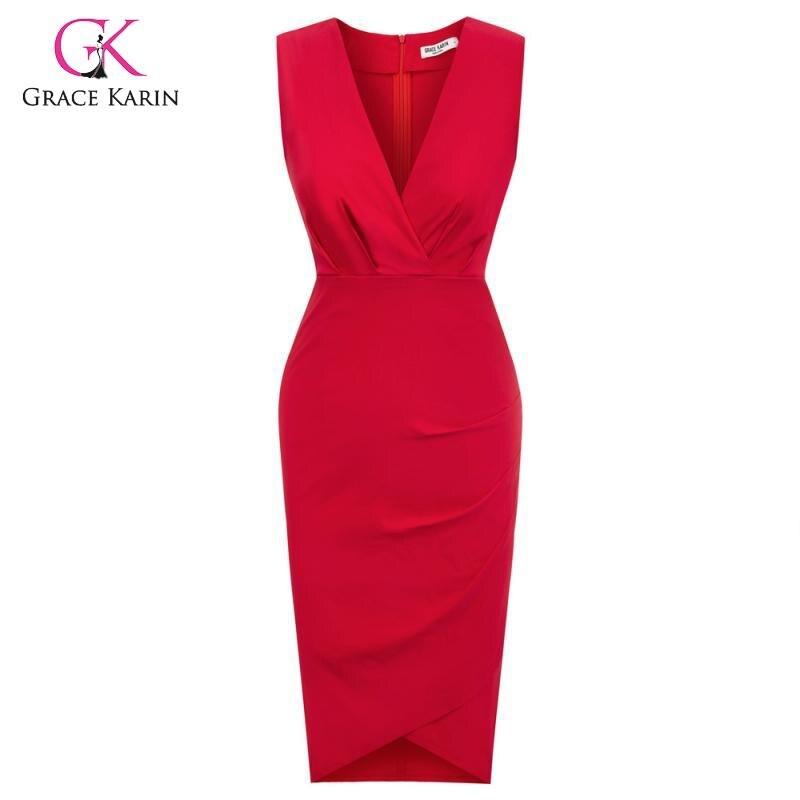 Grace Karin Women's Elegant Slim Formal Business Dress Sleeveless Pnecil Dresses Office Ladies Wear To Work Bodycon Dress Summer