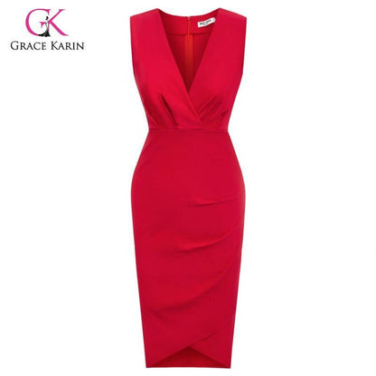 Grace Karin Women's Elegant Slim Formal Business Dress Sleeveless Pnecil Dresses Office Ladies Wear To Work Bodycon Dress Summer