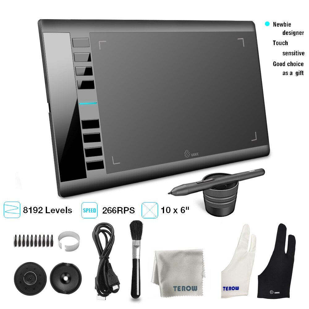 Graphics Drawing Tablet UGEE M708 Art Designer Writting Tablet 266RPS 8192 Levels Tablet with Passive Pen for Window Android Mac