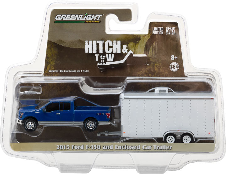 GreenLight 1:64 2015 Ford F-150 and Enclosed Car Trailer Alloy Metal Diecast Cars Model Toy Vehicles Children Boy Toys Gift