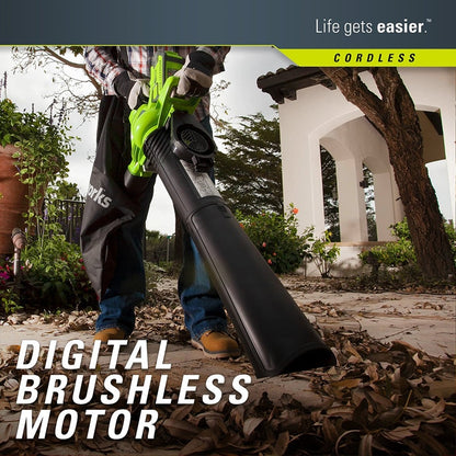 GreenWorks Air Blower Outdoor Garden DigiPro G-MAX 40V Cordless Variable Speed185 MPH Leaf Blower With 4ah Battery Charger