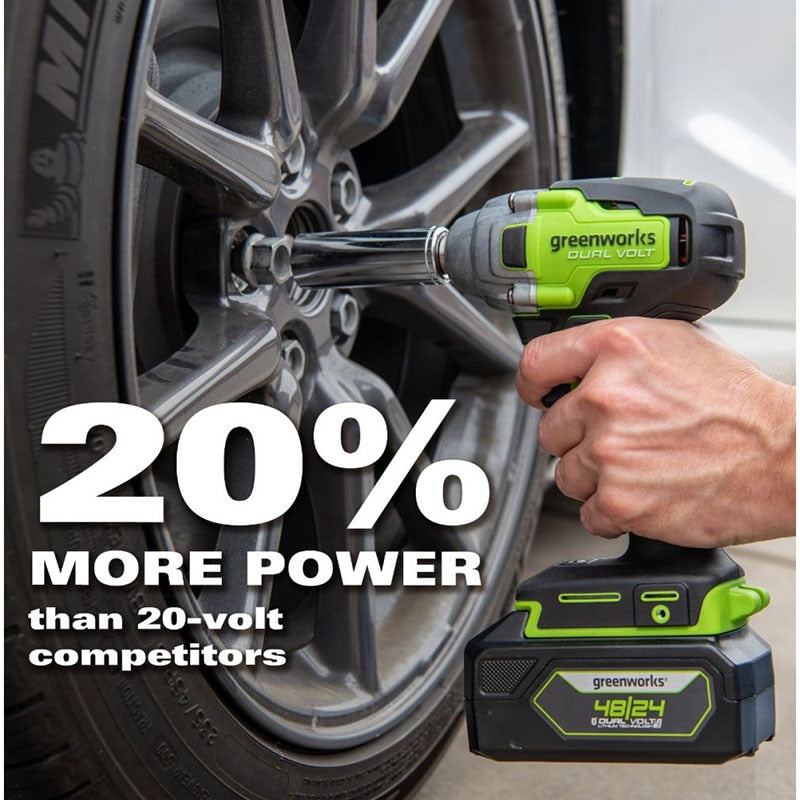 Greenworks 48/24V DUAL-VOLT 1/2 inch Cordless Brushless Electric Wrench Impact Wrench Socket Wrench 400N.m