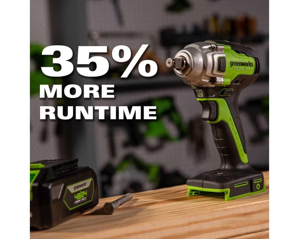 Greenworks 48/24V DUAL-VOLT 1/2 inch Cordless Brushless Electric Wrench Impact Wrench Socket Wrench 400N.m