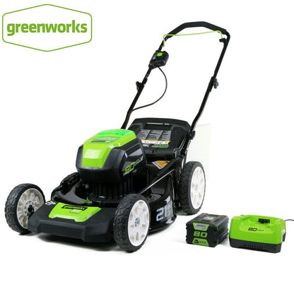 Greenworks 80V Cordless Brushless Lawn Mower steel deck 21inch 3-in-1 Mulch, Collect bag, and side discharge with 5.0ah battery