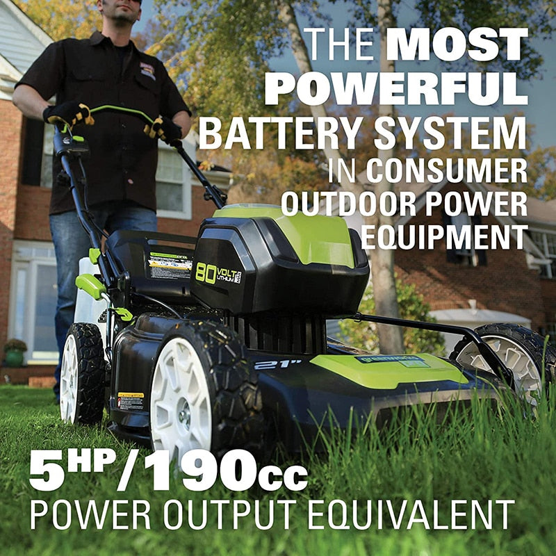 Greenworks 80V Cordless Brushless Lawn Mower steel deck 21inch 3-in-1 Mulch, Collect bag, and side discharge with 5.0ah battery
