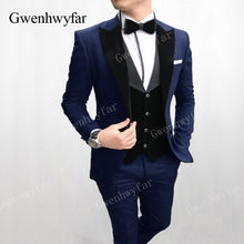 將圖片載入圖庫檢視器 Gwenhwyfar Men Wedding Suits 2019 New Velvet Vest Custom Made Black Tuxedo 3 Piece Groom Terno Suits For Men (Jacket+Vest+Pants)
