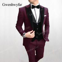 Cargar imagen en el visor de la galería, Gwenhwyfar Men Wedding Suits 2019 New Velvet Vest Custom Made Black Tuxedo 3 Piece Groom Terno Suits For Men (Jacket+Vest+Pants)
