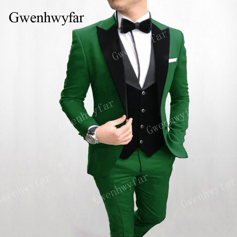 Gwenhwyfar Men Wedding Suits 2019 New Velvet Vest Custom Made Black Tuxedo 3 Piece Groom Terno Suits For Men (Jacket+Vest+Pants)