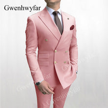 將圖片載入圖庫檢視器 Gwenhwyfar Men&#39;s Suit Double Breasted 2020 Latest Design Gold Button Groom Best Man Wedding Tuxedos 2 Piece Suit
