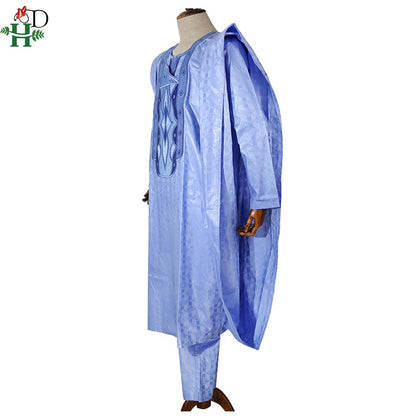 H&D south african traditional wear formal attire bazin riche dashiki outfits shirt pants robe suit no cap african men agbada