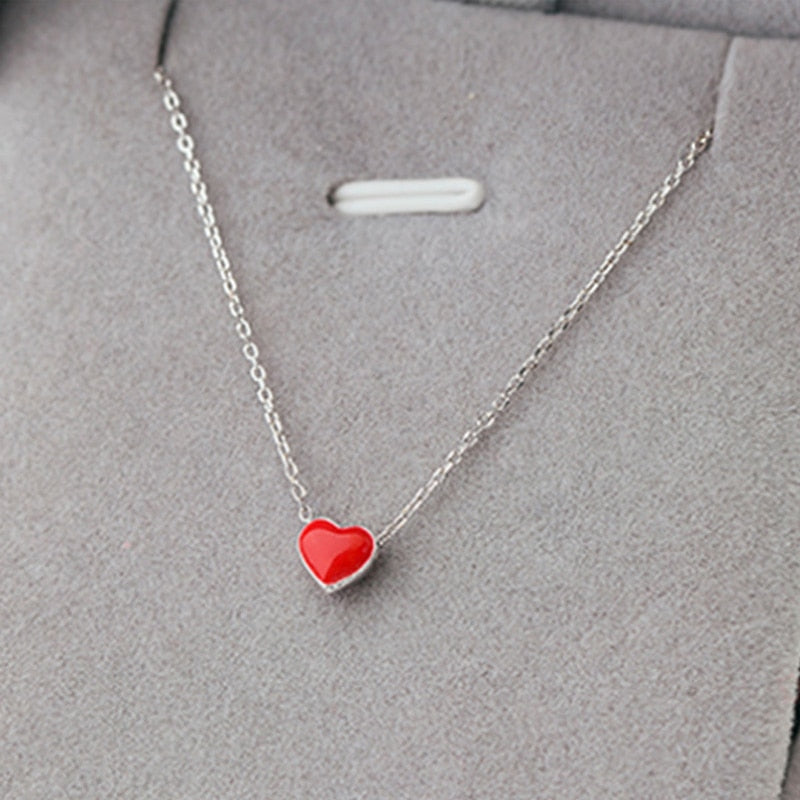 Fresh Sweet Cute Heart Red Clavicle Chain 925 Sterling Silver Temperament Personality Fashion Female Necklace