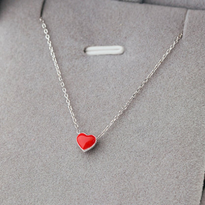 Fresh Sweet Cute Heart Red Clavicle Chain 925 Sterling Silver Temperament Personality Fashion Female Necklace