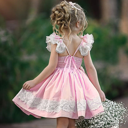 EACHIN Girls Dresses Lace Embroidered Printed Patchwork Dress Princess Dress Children Summer Casual Clothes Baby Girls Sundress