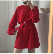 Cargar imagen en el visor de la galería, New Spring Autumn Dress Women With Belt Red Korean Dresses Woman Long Sleeve Solid Casual Short Dress Vestidos Mujer Robes
