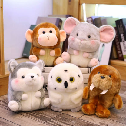 Lovely Round Shape Fat Animals Plush Toys Husky Cow Cat Owl Cute Plush Doll Kids Soft Toys Birthday Gift