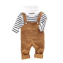 将图片加载到图库查看器，Autumn Baby Boy Clothes 2pcs Long Sleeve Striped Hoodie Sweatshirt+Strap Trousers Pants Casual Baby Clothes Sets
