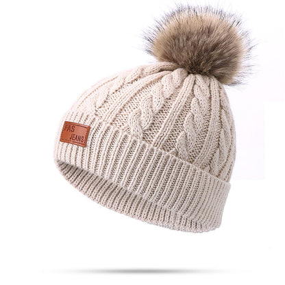 Two pieces Hat Scarf Set Beanie Cap Children's Hats Girls Caps Fake Ball Pompon Keep Warm Winter Knitted Skullies Kids Bone