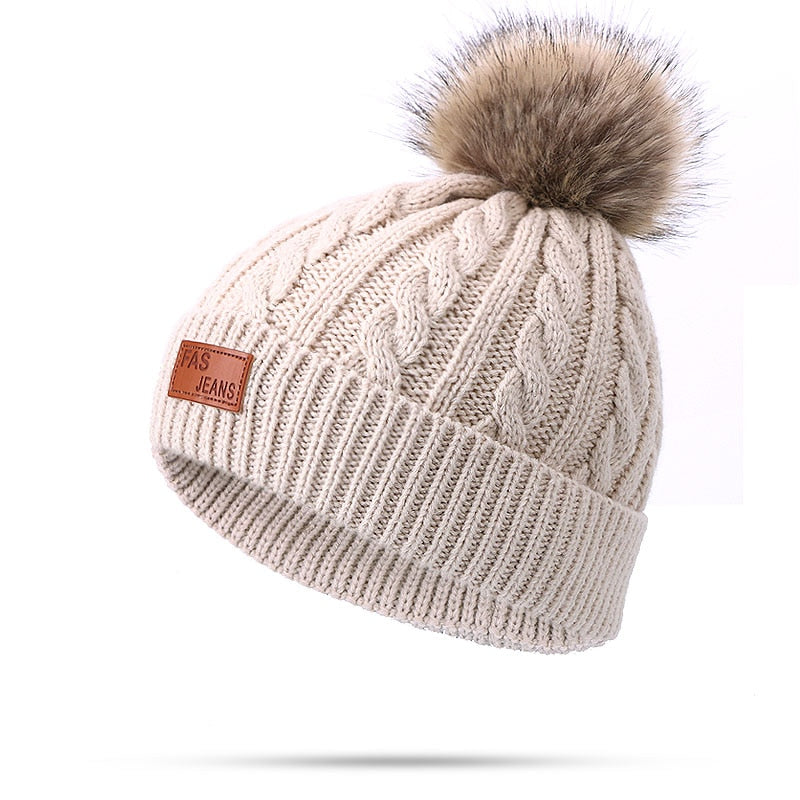 Two pieces Hat Scarf Set Beanie Cap Children's Hats Girls Caps Fake Ball Pompon Keep Warm Winter Knitted Skullies Kids Bone