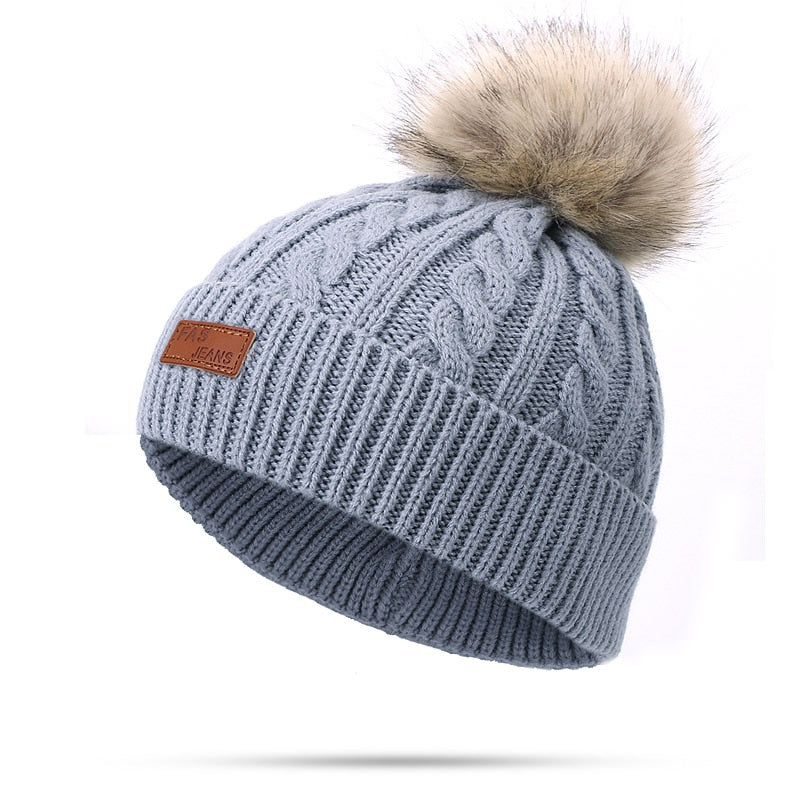 Two pieces Hat Scarf Set Beanie Cap Children's Hats Girls Caps Fake Ball Pompon Keep Warm Winter Knitted Skullies Kids Bone