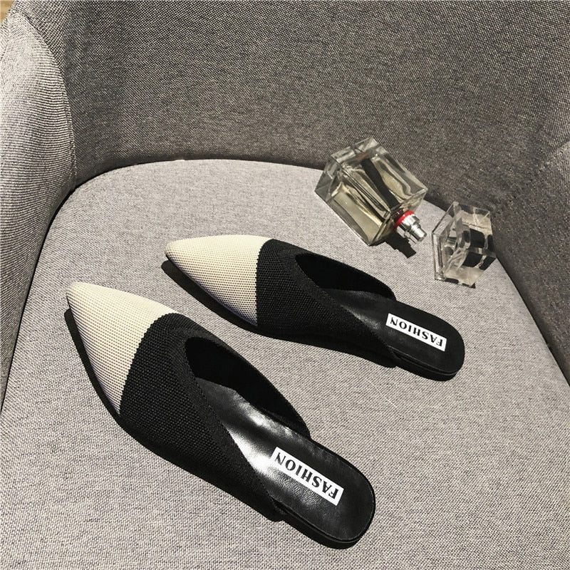 Women's Slippers Fashion Knitting Pointed Women Half Slides Mules Loafers Casual Slipper Female Summer Shoes Flat Sandals