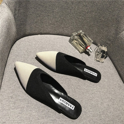 Women's Slippers Fashion Knitting Pointed Women Half Slides Mules Loafers Casual Slipper Female Summer Shoes Flat Sandals