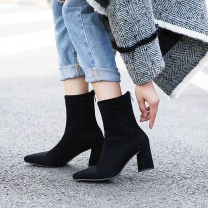 Fashion Ankle Elastic Sock Boots Chunky High Heels Stretch Women Autumn Sexy Booties Pointed Toe Women Pump Size 33-43