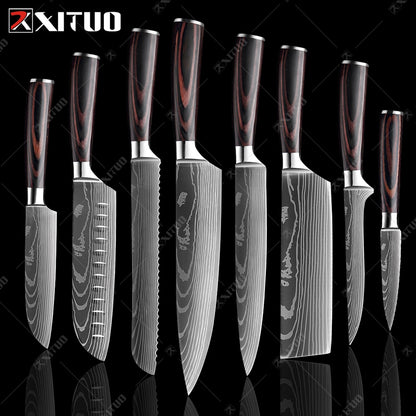 XITUO 8"inch japanese kitchen knives Laser Damascus pattern chef knife Sharp Santoku Cleaver Slicing Utility Knives tool EDC New