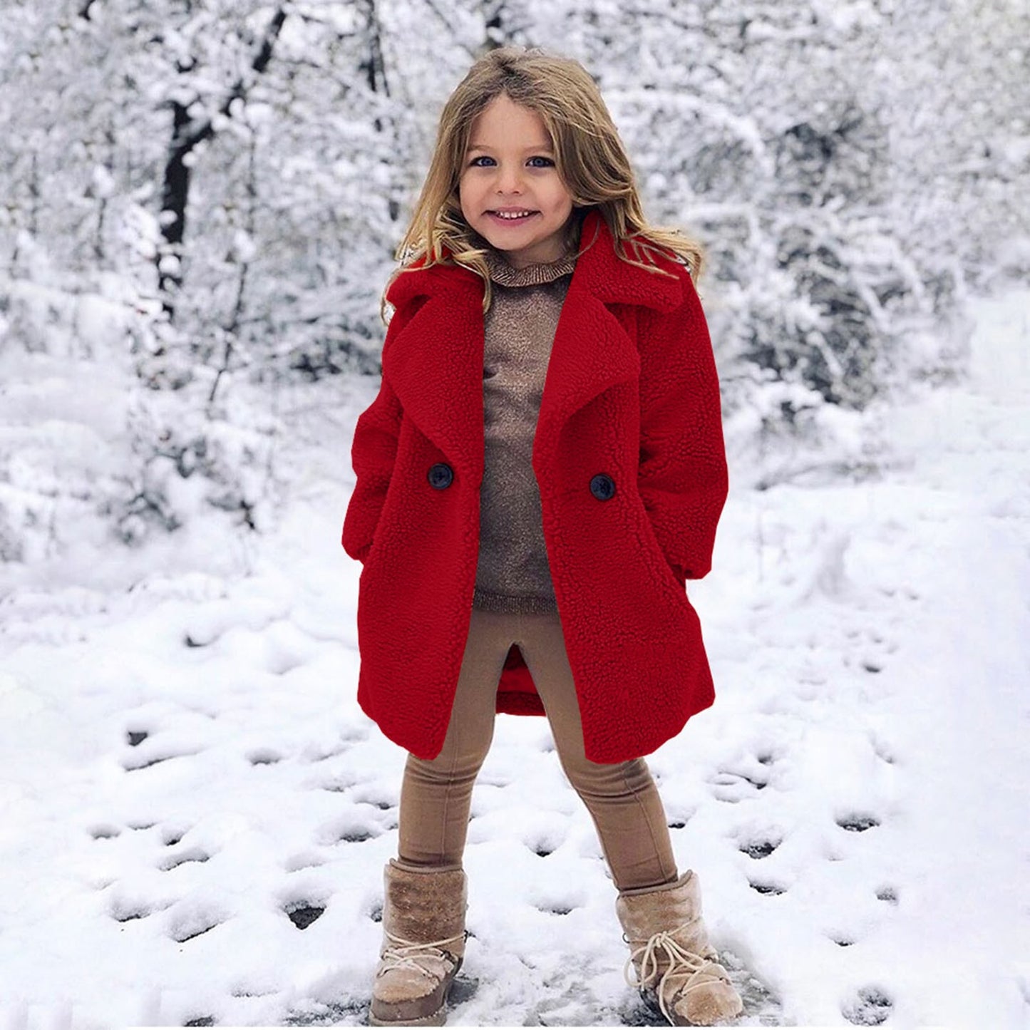 Children Toddler Baby Girls Long Sleeve Winter Solid Windproof Coat Thicken Warm Pocket Outwear 18m-6t Kids Meisjes Winterjas