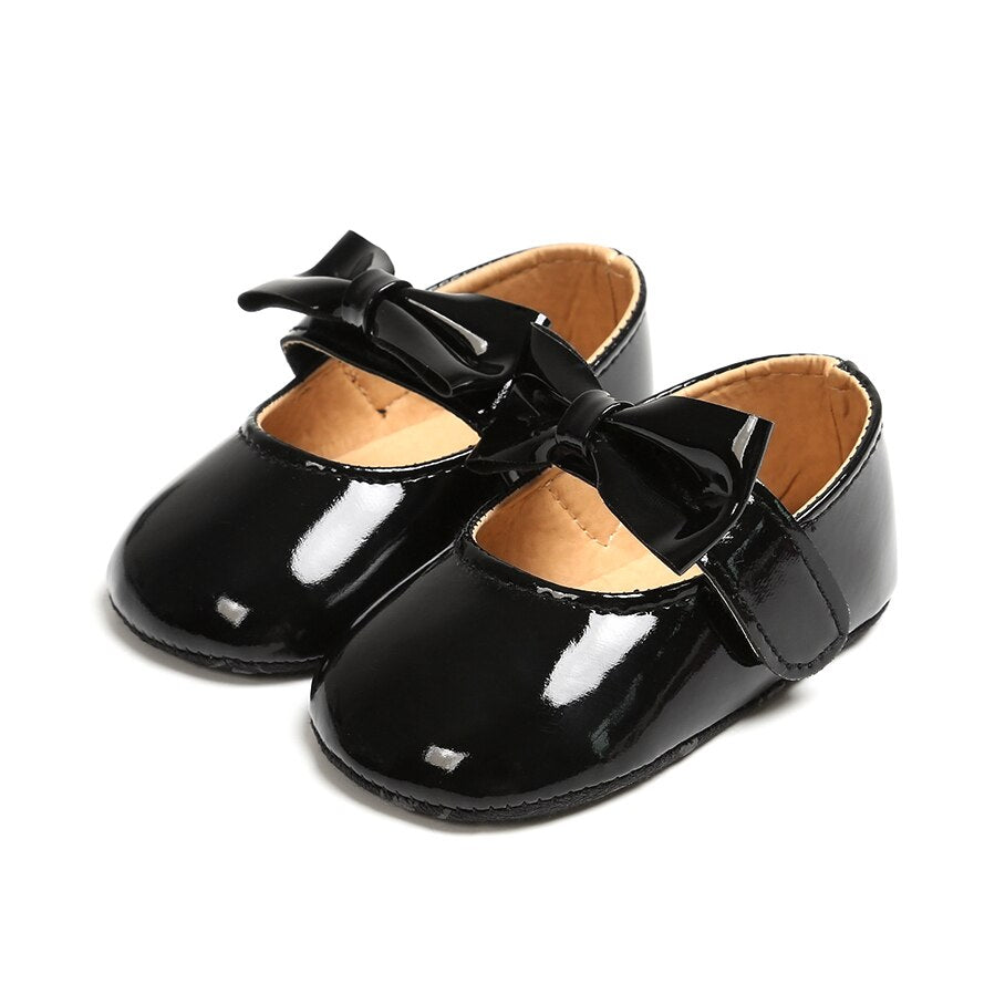 Newborn Toddler Baby Girl Shoes PU leather Buckle First Walkers With Bow Red Black Pink White Soft Soled Non-slip Crib Shoes