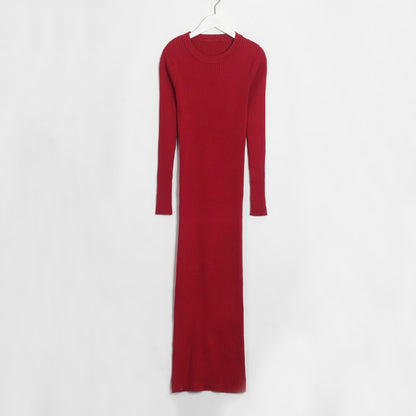 Wixra Women Sweater Dress All Base Match Slim Female O-neck Full Sleeve Mid-calf Knit Dresses Ladies 2019 Autumn Winter